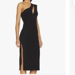Bardot Women’s Formal dress  Black Shoulder cut out Side Slit Midi Sz 10(XL) NWT